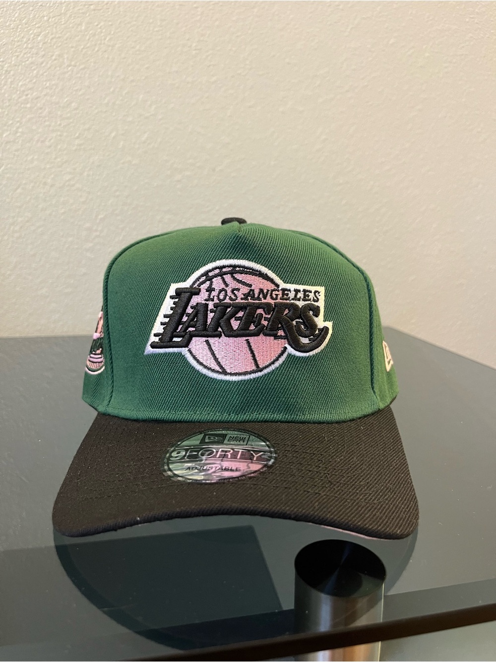 New Era Kids Los Angeles Lakers Green and Black Snapback Hat with Pink Logo